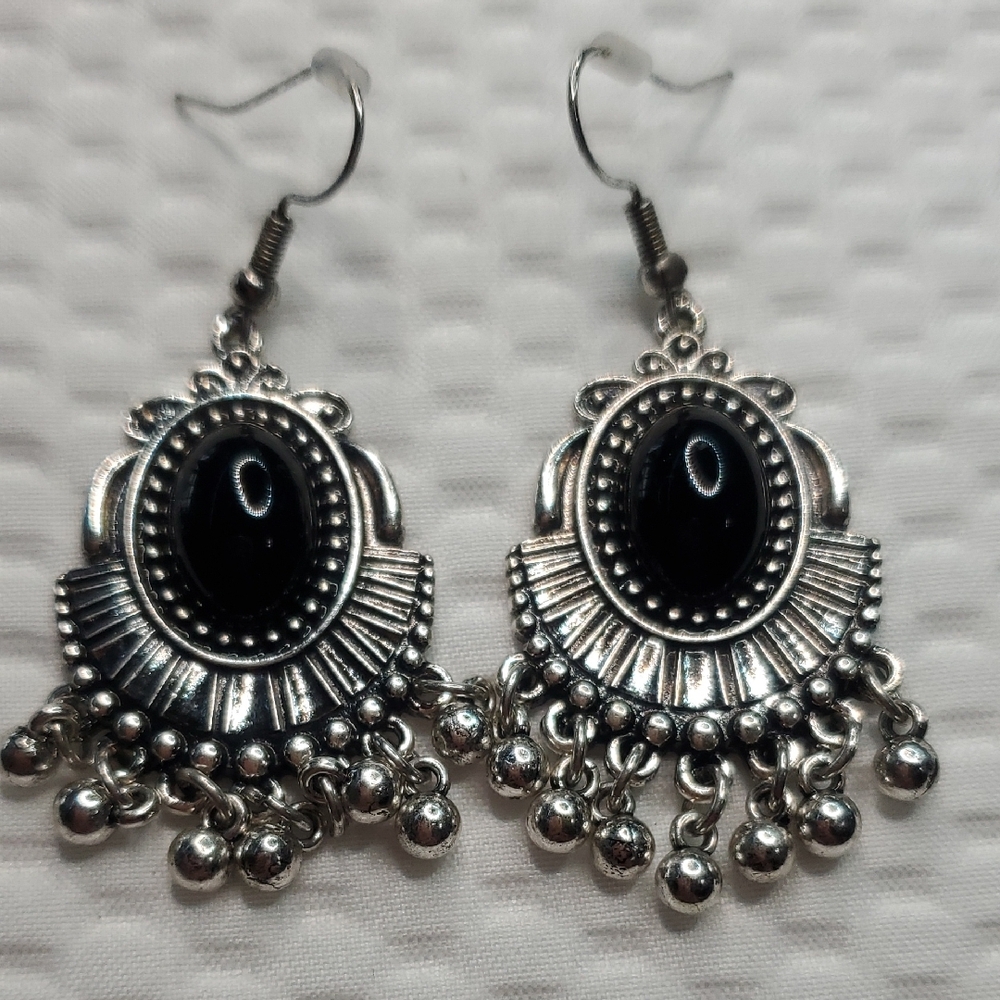 Wildflowers Silver Black Chandelier Earrings